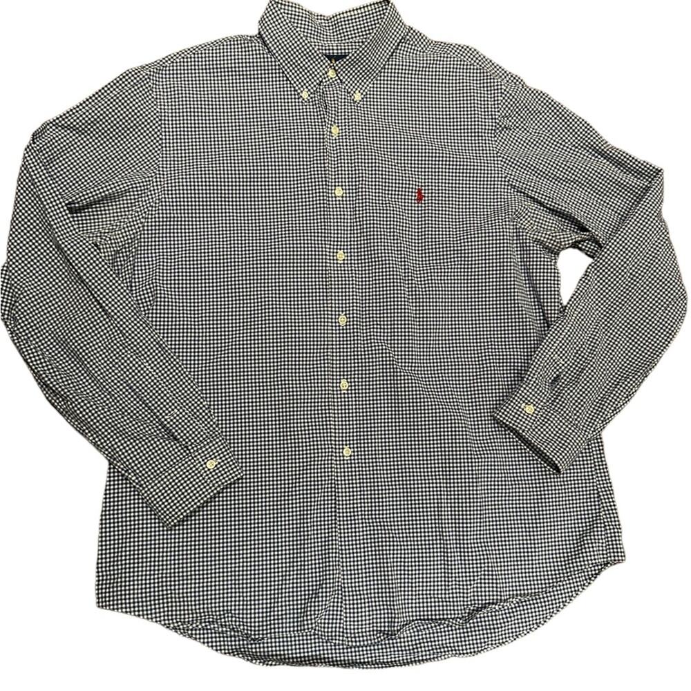 Polo Ralph Lauren Mens Size Large Blue and White Checked Long Sleeve Shirt